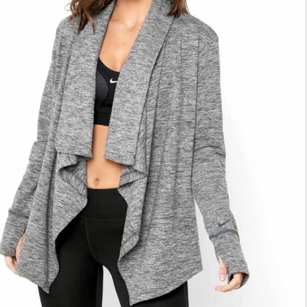 Nike Dri-Fit Cardigan Sz M Open Front Waterfall Yoga Lt Gray Sweater Athleisure